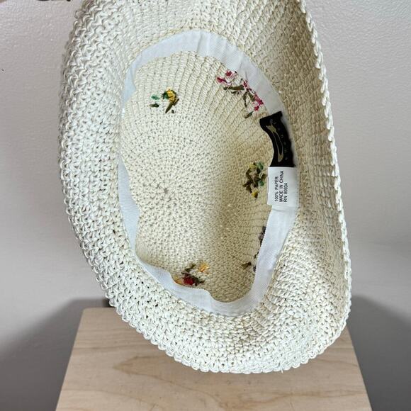 Vtg Y2K 90s Women’s Bucket Hat Straw Woven Butterfly Embellishment Cottage - Picture 4 of 6